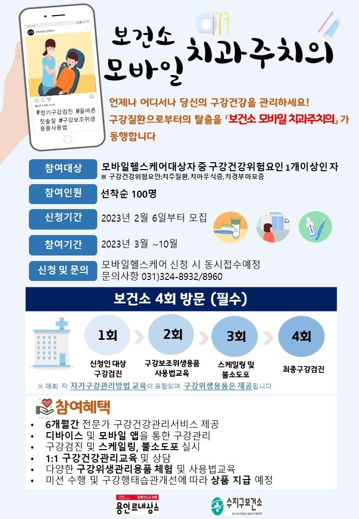 ▲ 용인특례시 수지구보건소, ‘모바일 치과 주치의’ 사업 참여자 100명 모집