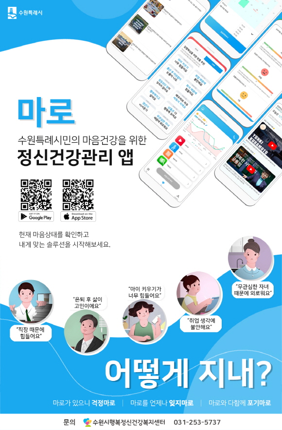 ▲ 수원시 정신건강관리 앱 ‘마로앱’ 홍보 포스터.